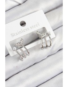 Pirinç Zirkon Taşlı İnci Detaylı Balık Kuyruğu Model Gümüş Renk Kadın Küpe