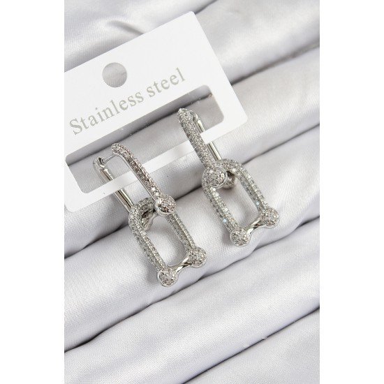 Pirinç Zirkon Taşlı Tifany Model Gümüş Renk Kadın Küpe