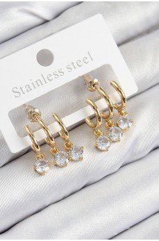 Pirinç Sallantılı Zirkon Taşlı Model Gold Renk Kadın Küpe