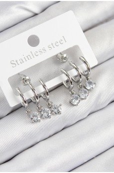 Pirinç Sallantılı Zirkon Taşlı Model Gümüş Renk Kadın Küpe