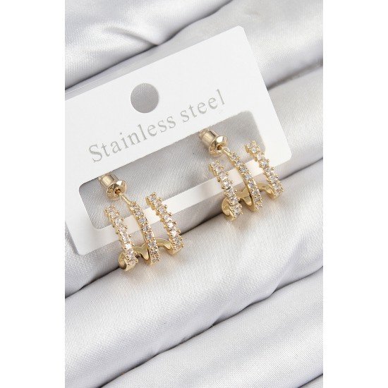 Pirinç Zirkon Taşlı Model Gold Renk Kadın Küpe