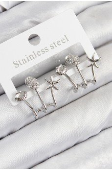 Pirinç Zirkon Taşlı Deniz Yıldızı ve İstiridye Model Gümüş Renk Kadın Küpe