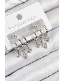 Pirinç Zirkon Taşlı Şimşek Model Gümüş Renk Kadın Küpe