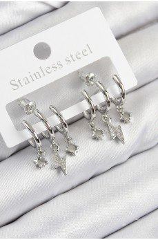 Pirinç Zirkon Taşlı Şimşek Model Gümüş Renk Kadın Küpe