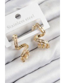 Pirinç Zirkon Taşlı Kıvrımlı Model Gold Renk Kadın Küpe