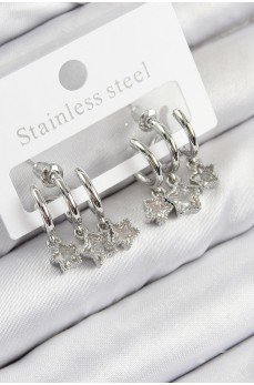 Pirinç Zirkon Taşlı Sallantılı Yıldız Model Gümüş Renk Kadın Küpe