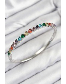 Pirinç Renkli Zirkon Taşlı Kalp Model Gümüş Renk Kadın Kelepçe