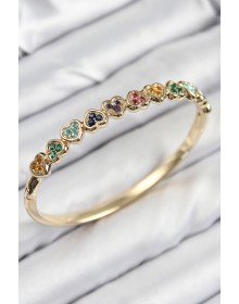 Pirinç Renkli Zirkon Taşlı Sıralı Kalp Model Gold Renk Kadın Kelepçe