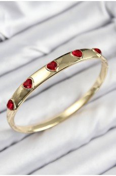 Pirinç Zirkon Taşlı Kırmızı Kalp Model Gold Renk Kadın Kelepçe