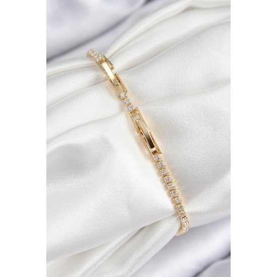 Pirinç Renkli Zirkon Taşlı Geometrik Model Gold Renk Kadın Bileklik