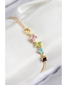 Pirinç Renkli Zirkon Taşlı Geometrik Model Gold Renk Kadın Bileklik