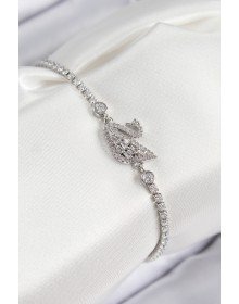 Pirinç Zirkon Taşlı Kuğu Model Gümüş Renk Kadın Bileklik