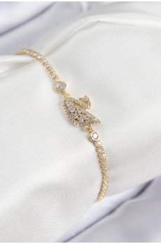 Pirinç Zirkon Taşlı Kuğu Model Gold Renk Kadın Bileklik