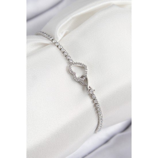 Pirinç Zirkon Taşlı Sonsuzluk Kalp Model Gümüş Renk Kadın Bileklik Pirinç Zirkon Taşlı Sonsuzluk Kalp Model Gümüş Renk Kadın Bileklik