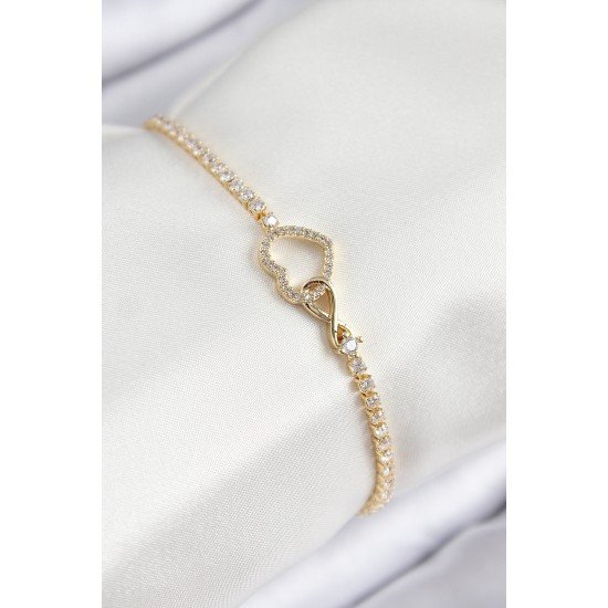 Pirinç Zirkon Taşlı Sonsuzluk Kalp Model Gold Renk Kadın Bileklik Pirinç Zirkon Taşlı Sonsuzluk Kalp Model Gold Renk Kadın Bileklik