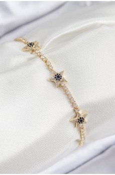 Pirinç Zirkon Taşlı Yıldız Model Gold Renk Kadın Bileklik