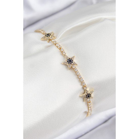 Pirinç Zirkon Taşlı Yıldız Model Gold Renk Kadın Bileklik Pirinç Zirkon Taşlı Yıldız Model Gold Renk Kadın Bileklik