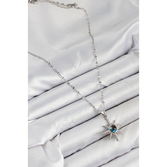 316L Çelik Zirkon Taşlı Kutup Yıldızı Model Gümüş Renk Kadın Kolye