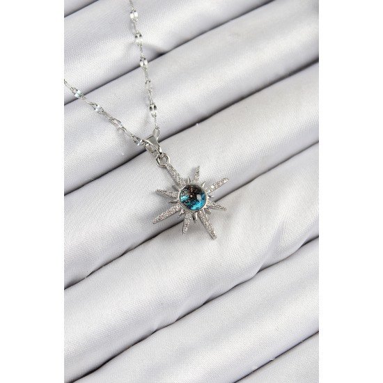 316L Çelik Zirkon Taşlı Kutup Yıldızı Model Gümüş Renk Kadın Kolye