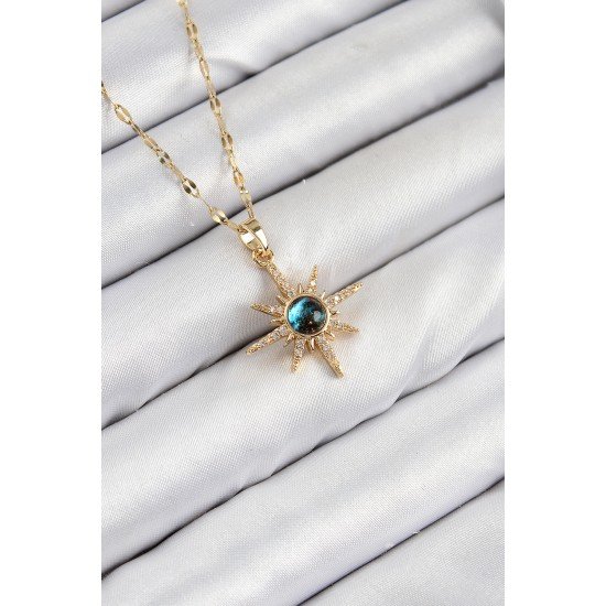 316L Çelik Zirkon Taşlı Kutup Yıldızı Model Gold Renk Kadın Kolye 316L Çelik Zirkon Taşlı Kutup Yıldızı Model Gold Renk Kadın Kolye