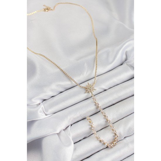 Pirinç Zirkon Taşlı Kutup Yıldızı Model Gümüş Renk Y Kolye