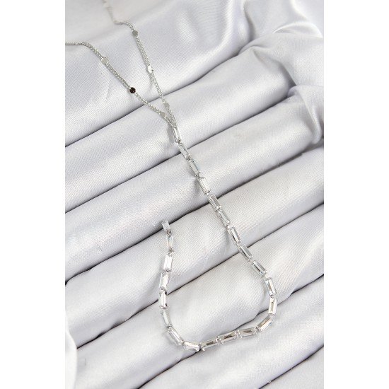 Pirinç Zirkon Taşlı Model Gümüş Renk Y Kolye