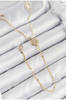 Pirinç Zirkon Taşlı Kutup Yıldızı Model Gold Renk Y Kolye