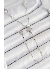 Pirinç Zirkon Taşlı Kutup Yıldızı Model Gümüş Renk Y Kolye