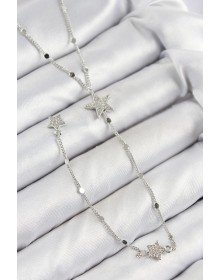 Pirinç Zirkon Taşlı Yıldız Model Gümüş Renk Y Kolye