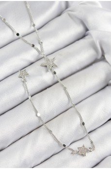 Pirinç Zirkon Taşlı Yıldız Model Gümüş Renk Y Kolye