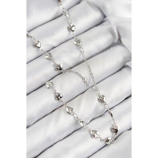 Pirinç Zirkon Taşlı Kalp Model Gümüş Renk Y Kolye