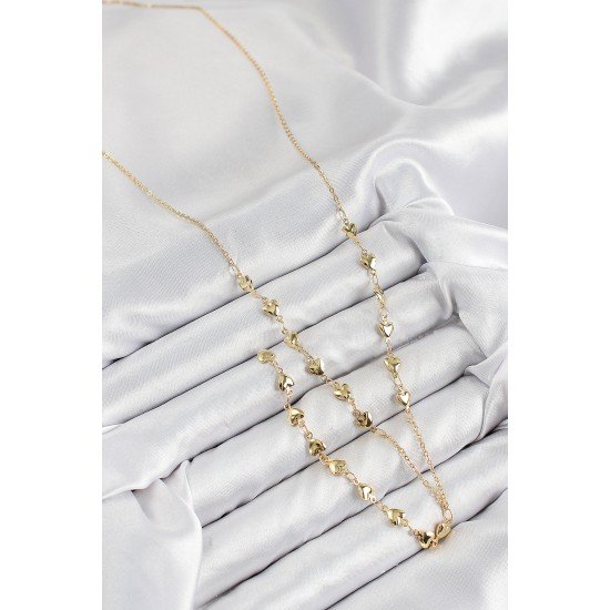 Pirinç Zirkon Taşlı Kalp Model Gold Renk Y Kolye