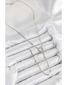 Pirinç Zirkon Taşlı Ezme Zincirli Kalp Model Gümüş Renk Y Kolye