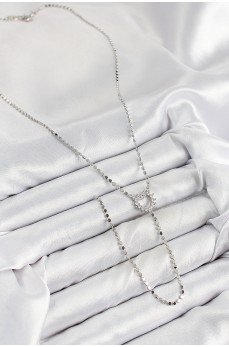 Pirinç Zirkon Taşlı Ezme Zincirli Kalp Model Gümüş Renk Y Kolye