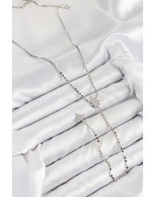 Pirinç Zirkon Taşlı Ezme Zincirli Kutup Yıldızı Model Gümüş Renk Y Kolye