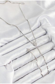 Pirinç Zirkon Taşlı Ezme Zincirli Kutup Yıldızı Model Gümüş Renk Y Kolye