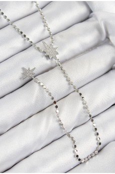 Pirinç Zirkon Taşlı Ezme Zincirli Kutup Yıldızı Model Gümüş Renk Y Kolye