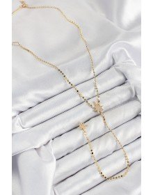 Pirinç Zirkon Taşlı Ezme Zincirli Kutup Yıldızı Model Gold Renk Y Kolye