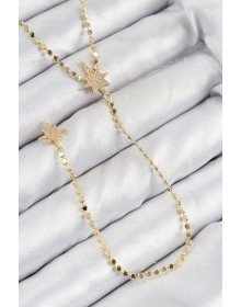 Pirinç Zirkon Taşlı Ezme Zincirli Kutup Yıldızı Model Gold Renk Y Kolye