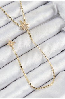 Pirinç Zirkon Taşlı Ezme Zincirli Kutup Yıldızı Model Gold Renk Y Kolye