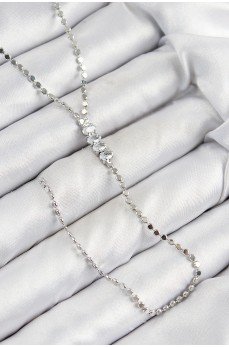 Pirinç Zirkon Taşlı Ezme Zincirli Model Gümüş Renk Y Kolye