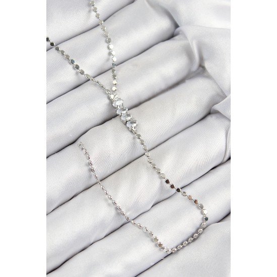 Pirinç Zirkon Taşlı Ezme Zincirli Model Gümüş Renk Y Kolye