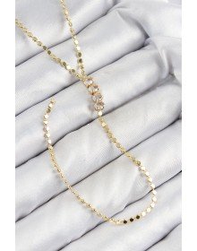 Pirinç Zirkon Taşlı Ezme Zincirli Model Gold Renk Y Kolye