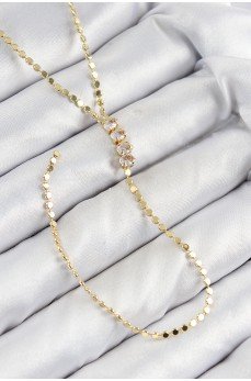 Pirinç Zirkon Taşlı Ezme Zincirli Model Gold Renk Y Kolye