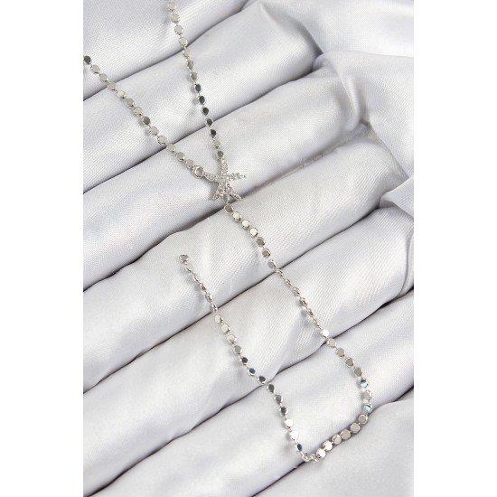 Pirinç Zirkon Taşlı Ezme Zincirli Deniz Yıldızı Model Gümüş Renk Y Kolye Pirinç Zirkon Taşlı Ezme Zincirli Deniz Yıldızı Model Gümüş Renk Y Kolye