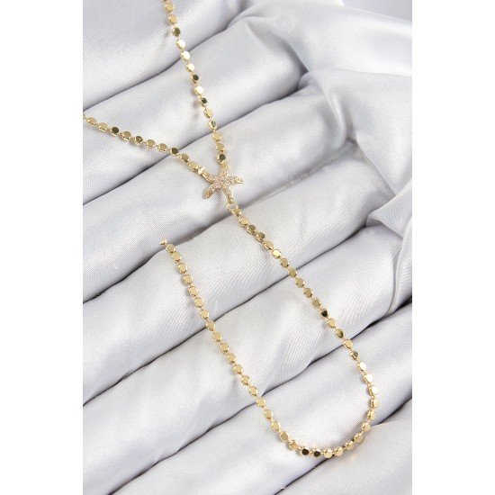 Pirinç Zirkon Taşlı Ezme Zincirli Deniz Yıldızı Model Gold Renk Y Kolye Pirinç Zirkon Taşlı Ezme Zincirli Deniz Yıldızı Model Gold Renk Y Kolye