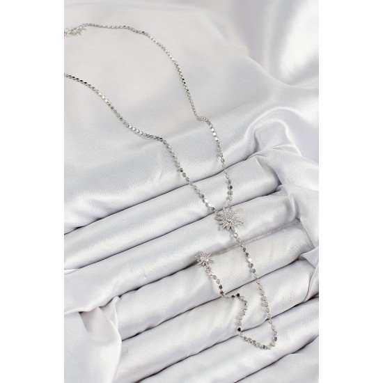 Pirinç Zirkon Taşlı Ezme Zincirli Kutup Yıldızı Model Gümüş Renk Y Kolye Pirinç Zirkon Taşlı Ezme Zincirli Kutup Yıldızı Model Gümüş Renk Y Kolye