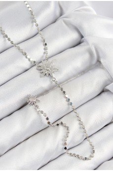 Pirinç Zirkon Taşlı Ezme Zincirli Kutup Yıldızı Model Gümüş Renk Y Kolye