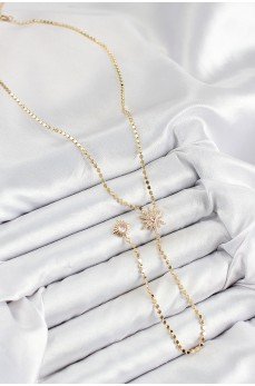 Pirinç Zirkon Taşlı Ezme Zincirli Kutup Yıldızı Model Gold Renk Y Kolye