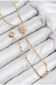 Pirinç Zirkon Taşlı Ezme Zincirli Kutup Yıldızı Model Gold Renk Y Kolye